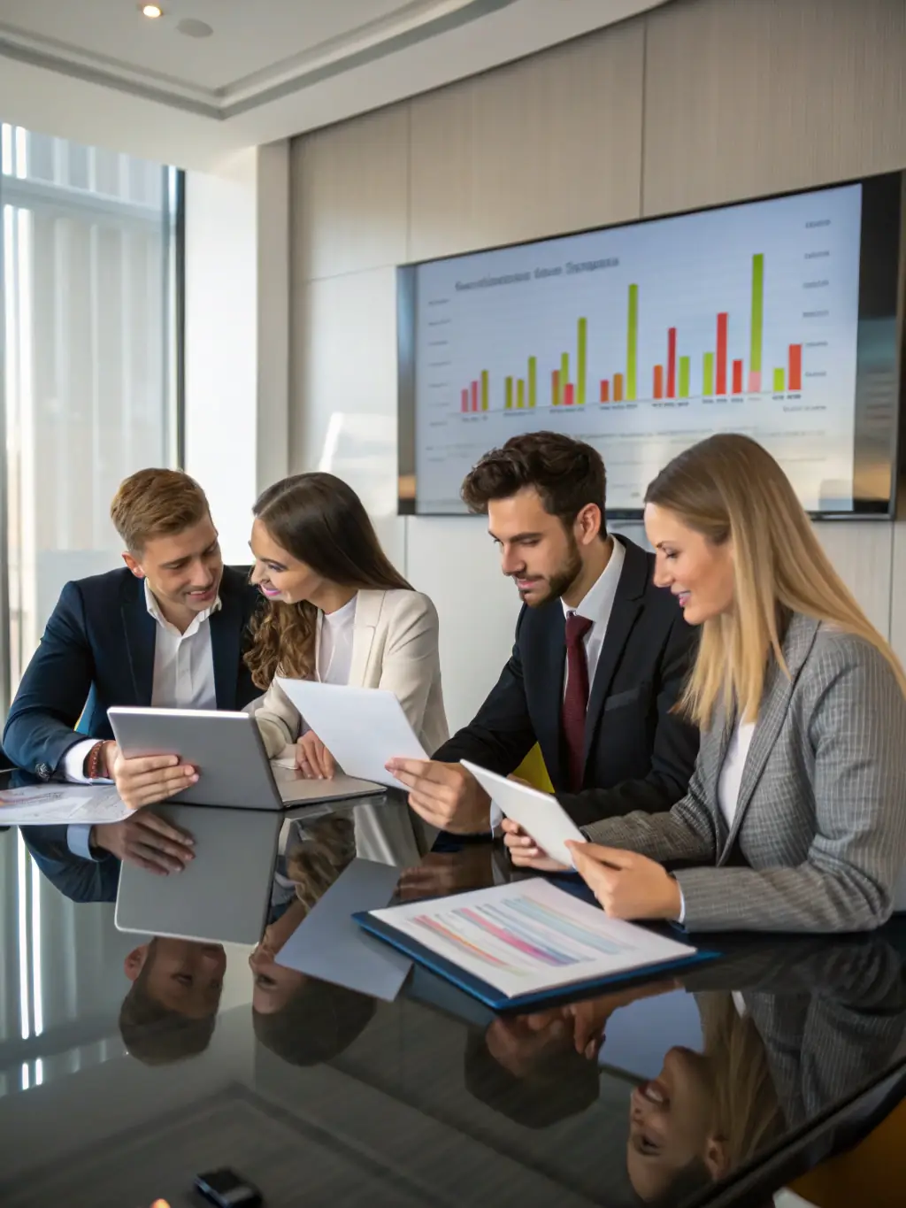 A diverse group of UK business professionals looking stressed and overwhelmed in a modern office environment, symbolizing the challenges of running a business.