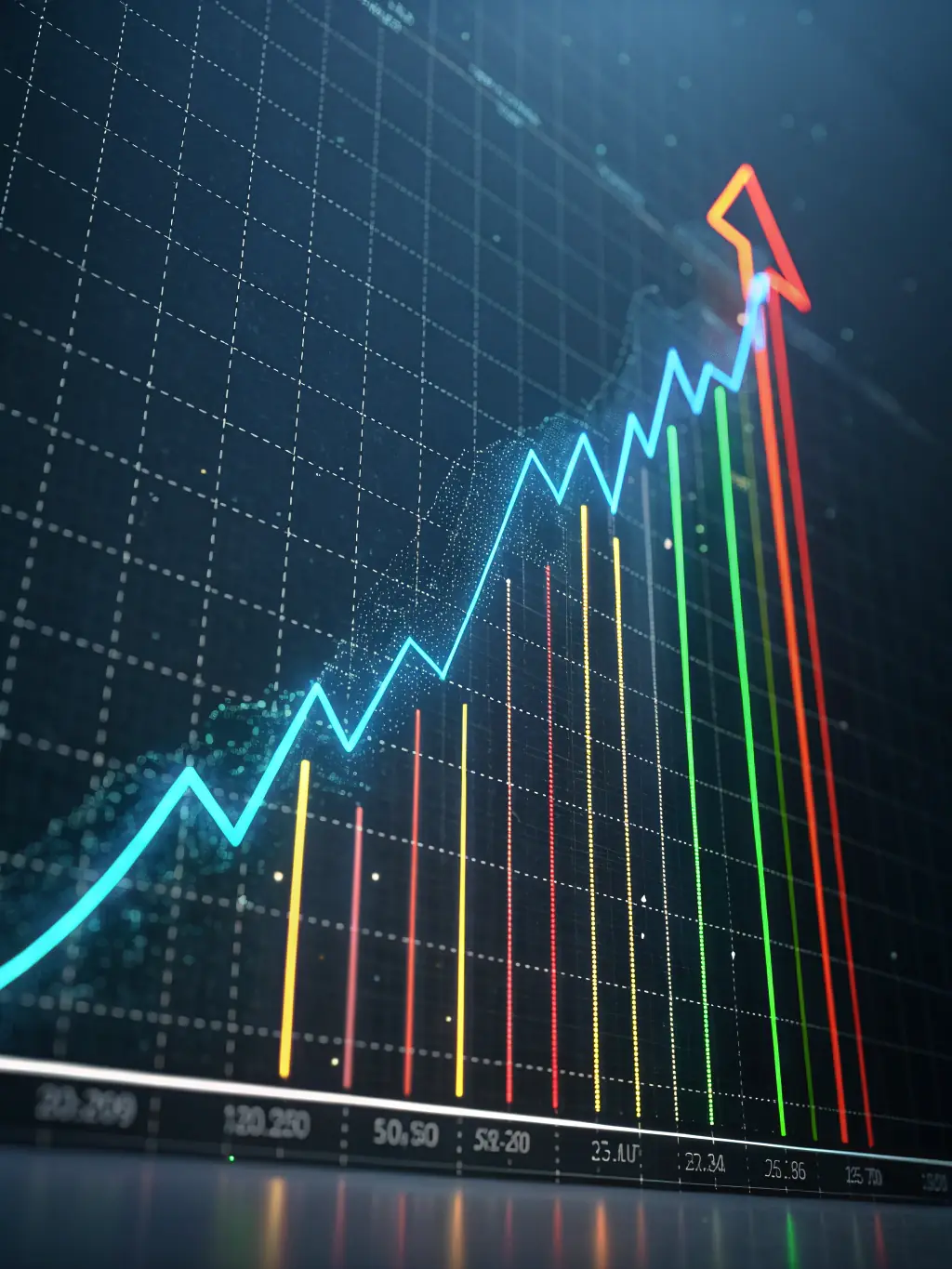 A graph showing steady business growth in the UK market, with upward trending lines and positive indicators, illustrating the impact of BizFlow UK's coaching on business performance.